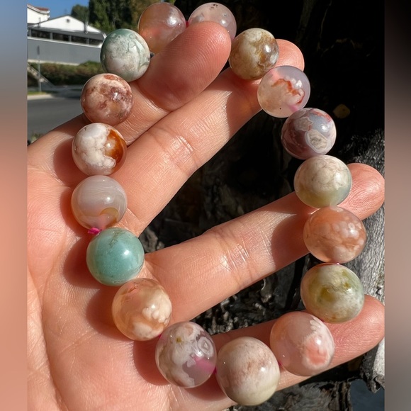 Colorful Flower Agate Bead Bracelet - Sakura Agate - Picture 4 of 9